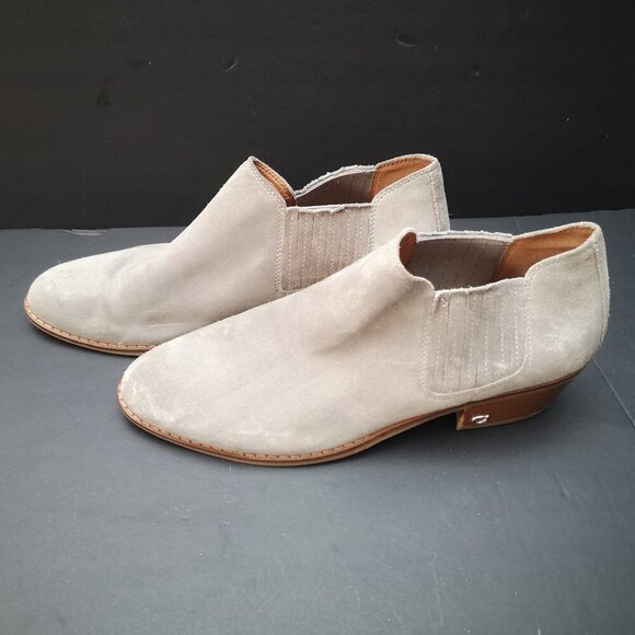 Coach Ladies Size 9 Grey Suede Slip On Brown Block Heel Carter Booties - Picture 2 of 12